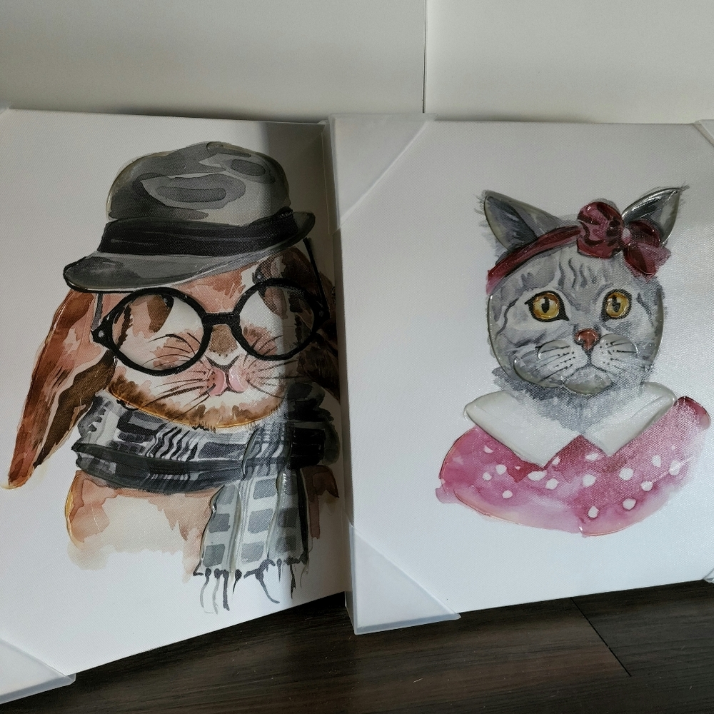 Cat and Rabbit Wall Art Canvas